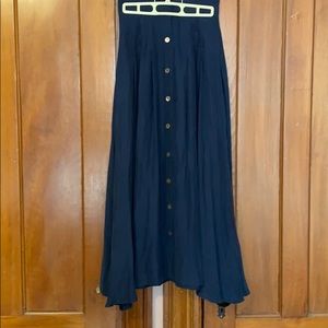 Long navy silk skirt